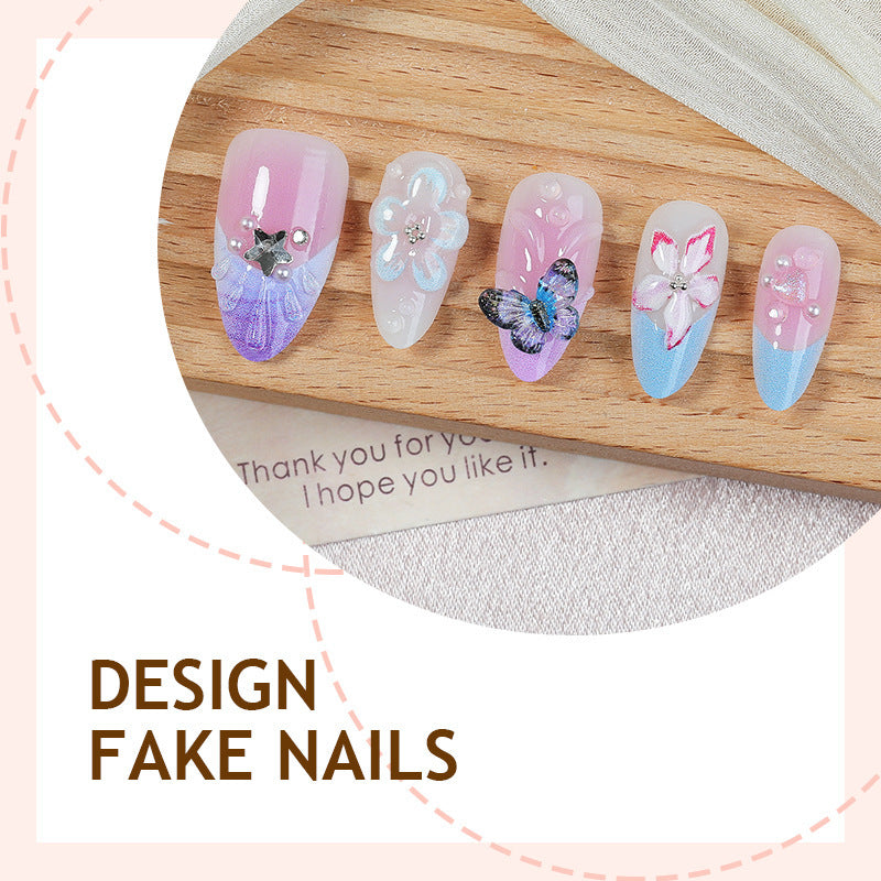 Creative nail art set with floral and butterfly motifs Kalsten