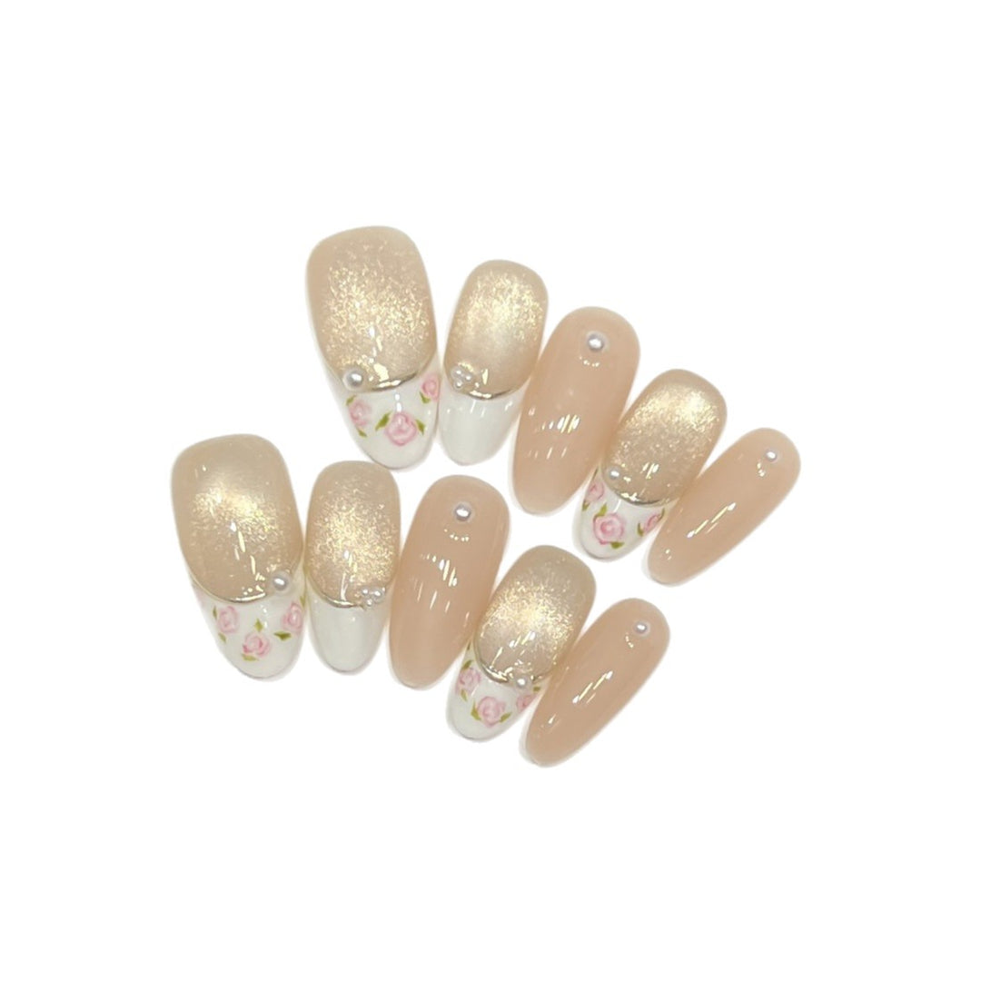 Glittery Floral Press-On Nail Set Kalsten
