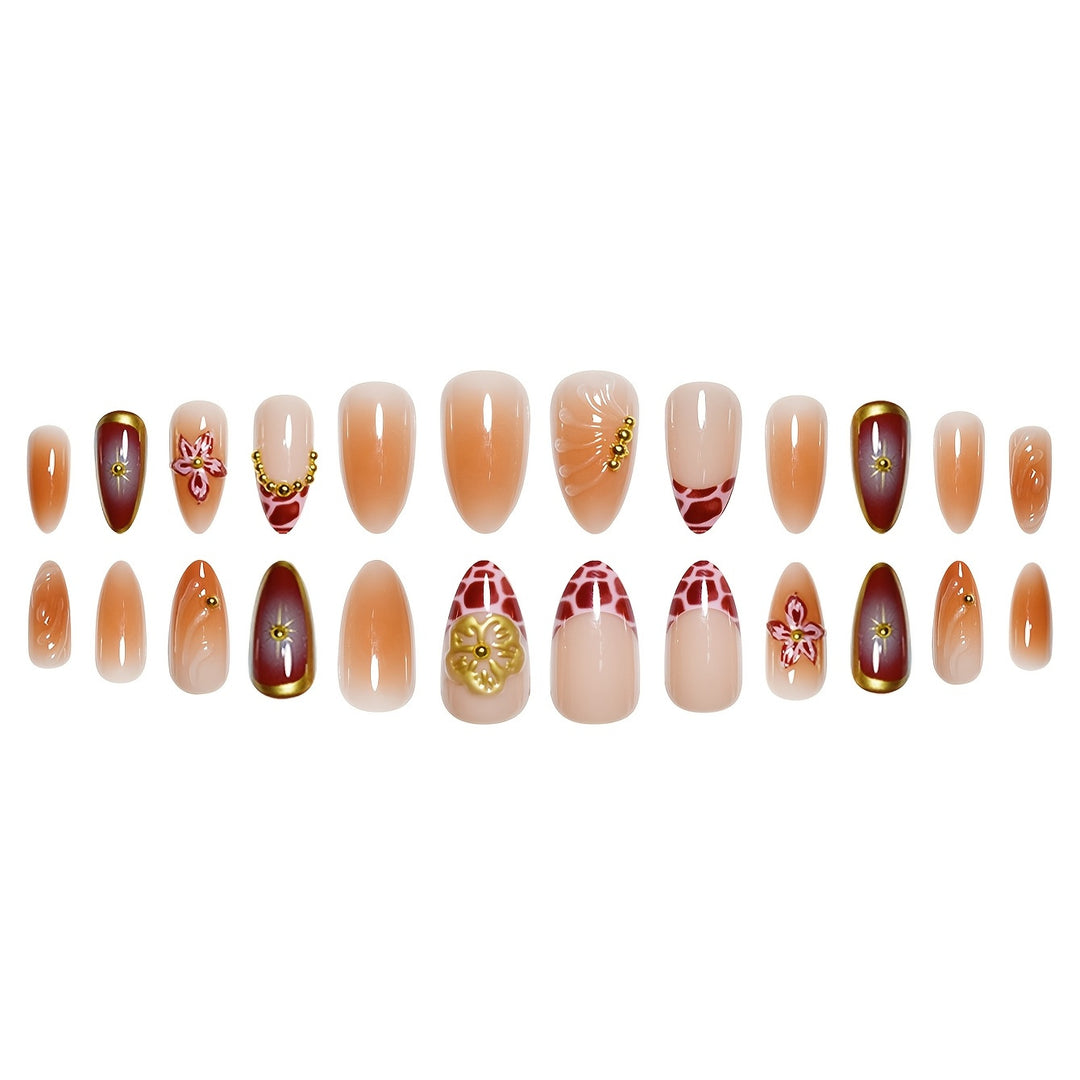 Artistic Stiletto Press-On Nails with Floral and Star Designs Kalsten