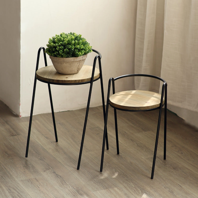 Modern stool with wooden seat and metal frame Kalsten
