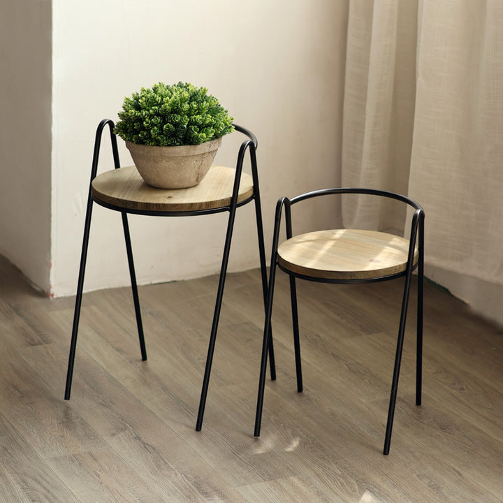 Modern stool with wooden seat and metal frame Kalsten
