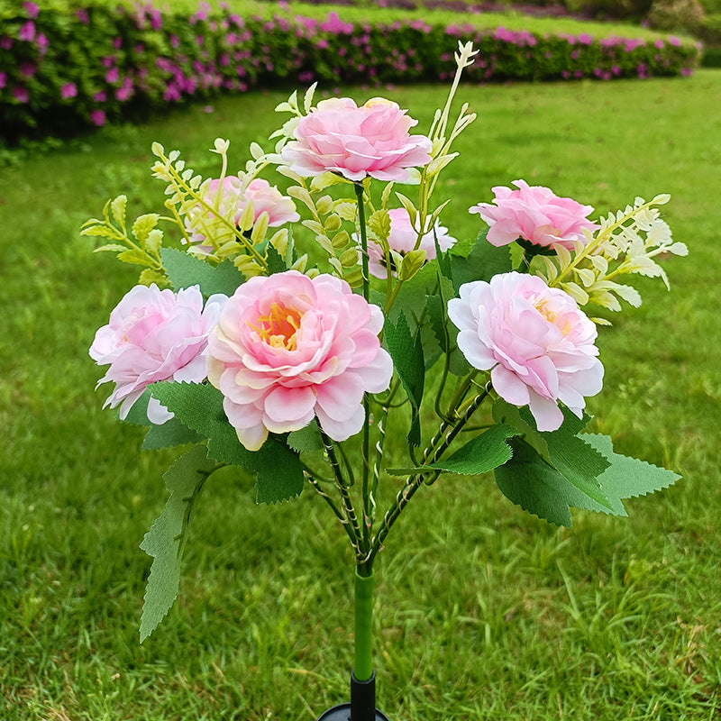 Realistic Artificial Peony Bouquet Solar Garden Stake With Dusk-To-Dawn LED And Adjustable Stem Kalsten