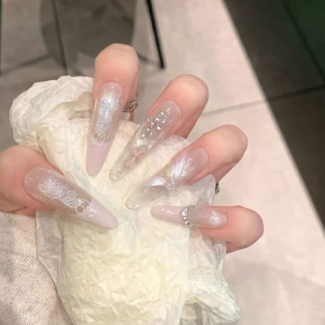 Elegant Stiletto Press-On Nail Set with Intricate Designs Kalsten