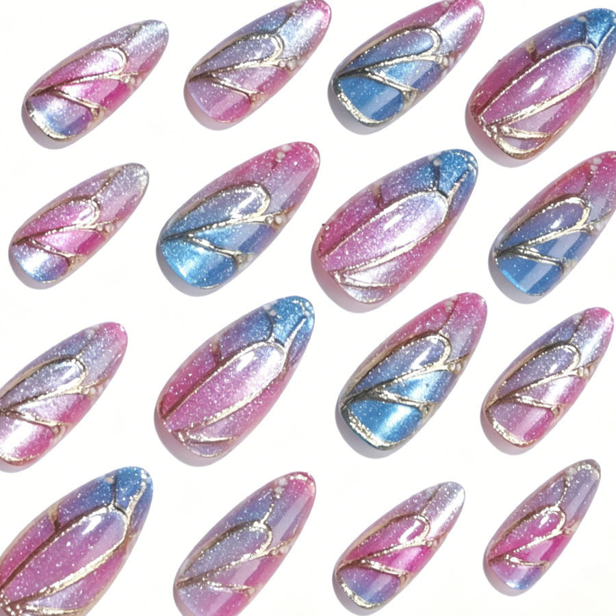 Artificial nail set with shimmering color gradients and elegant 3D details Kalsten