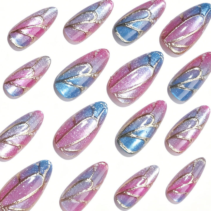 Artificial nail set with shimmering color gradients and elegant 3D details Kalsten