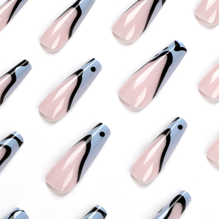 Artful Nail Extensions with Abstract Wave Pattern Kalsten