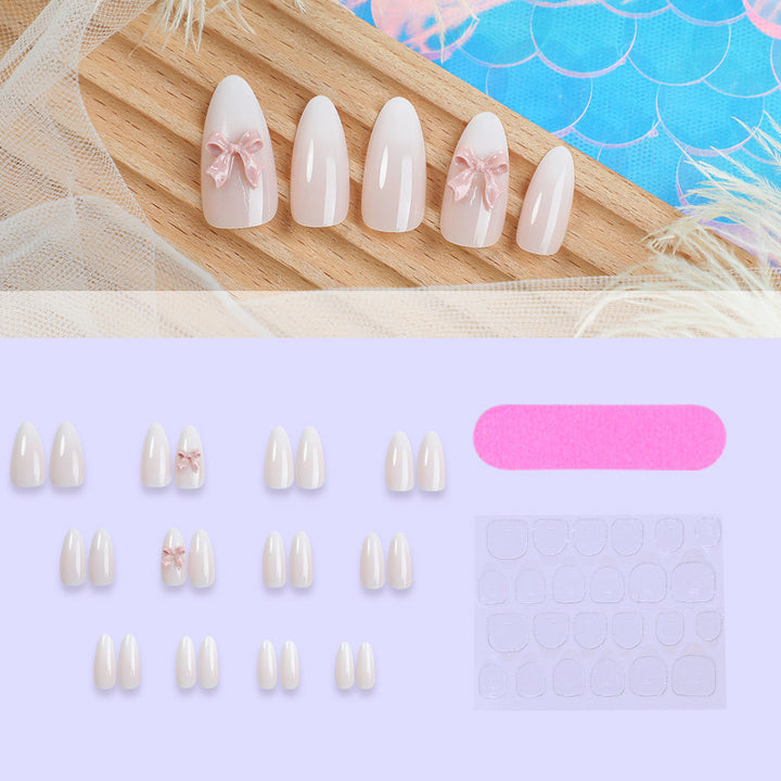 Elegant Press-On Nail Art Set with Glossy Finish and Cute Bow Details Kalsten