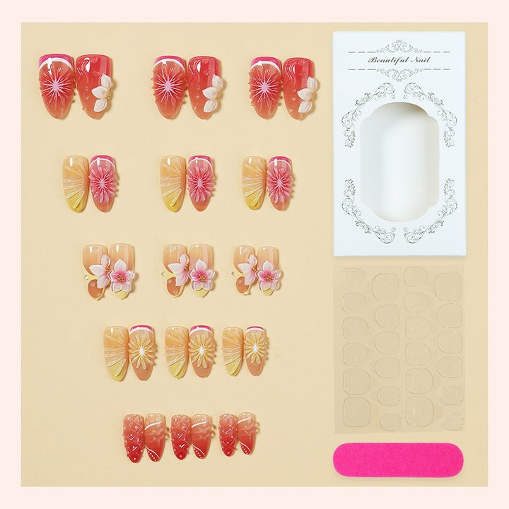 Artificial nail set with elegant floral details and glitter effects Kalsten