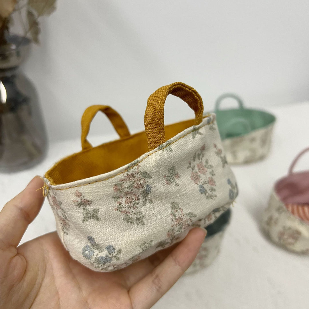 Miniature Linen Doll Bucket Hat with Floral Lining and Top Carry Loop