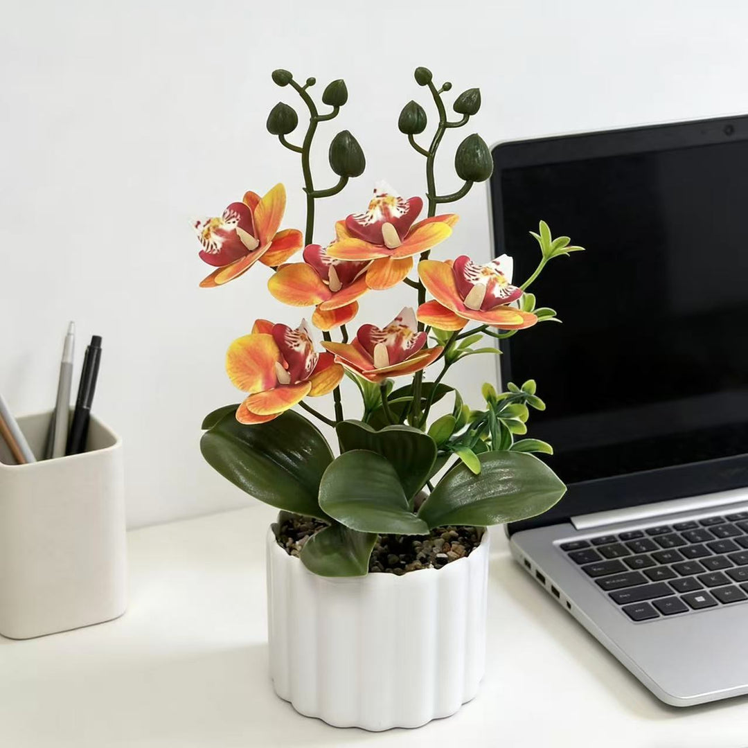 Lifelike Artificial Orchid Plant Arrangement for Home Display