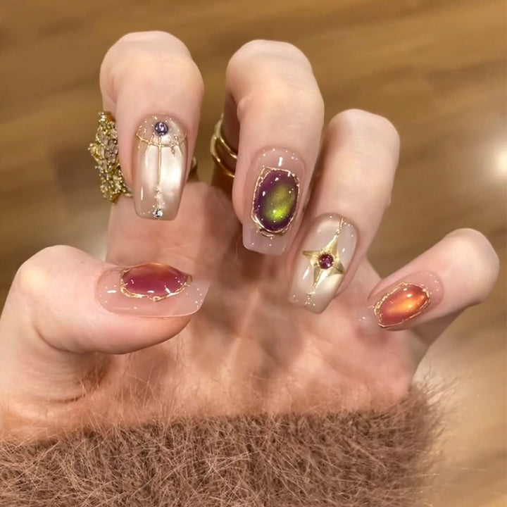 Decorative Press-On Nail Set with Star and Bow Designs Kalsten