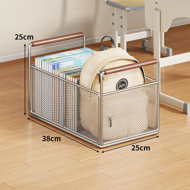 Metal Mesh Floor Storage Crate with Wooden Carry Handles