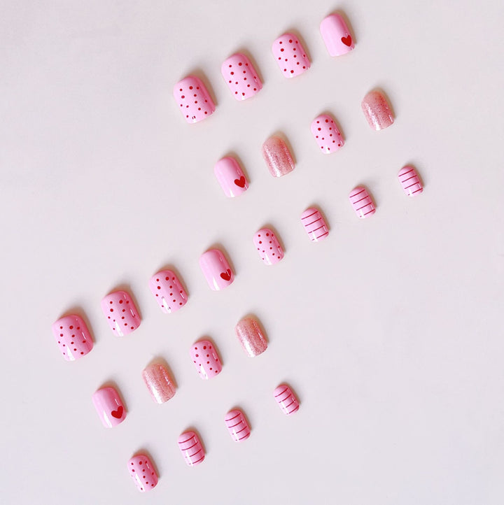 Artificial nail set with romantic heart motifs and sparkling accents Kalsten
