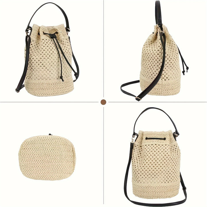 Elegant Handbag Made of Braided Natural Material with Stylish Drawstring Closure Kalsten