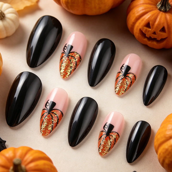 Pumpkin-Themed Artistic Press-On Nail Set Kalsten
