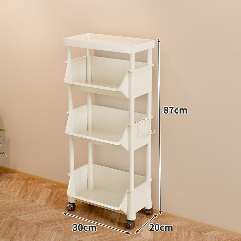 Slim Four-Tier Rolling Storage Cart with Stacking Open Bins