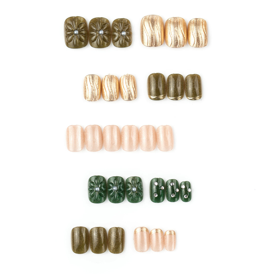 Artificial nail set with elegant flower design and luxurious glitter accents Kalsten