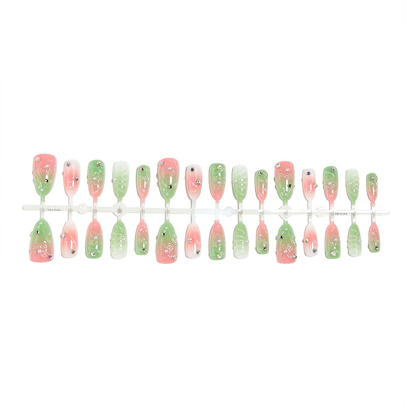 Acrylic Nail Set with Spring Design and Glitter Accents Kalsten