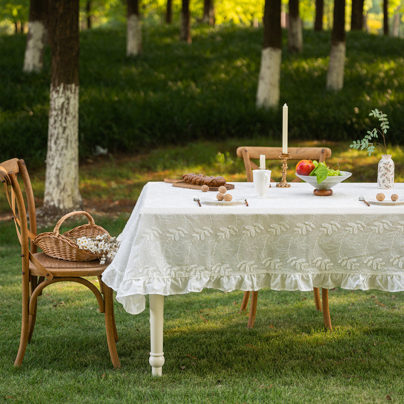 Elegant Embroidered Ruffled Tablecloth