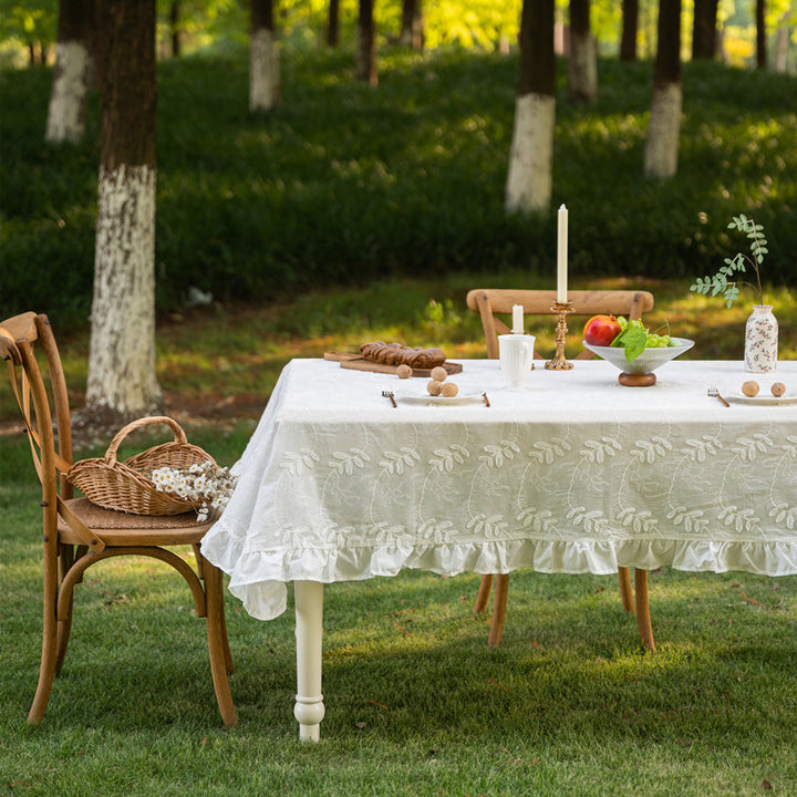 Elegant Embroidered Ruffled Tablecloth
