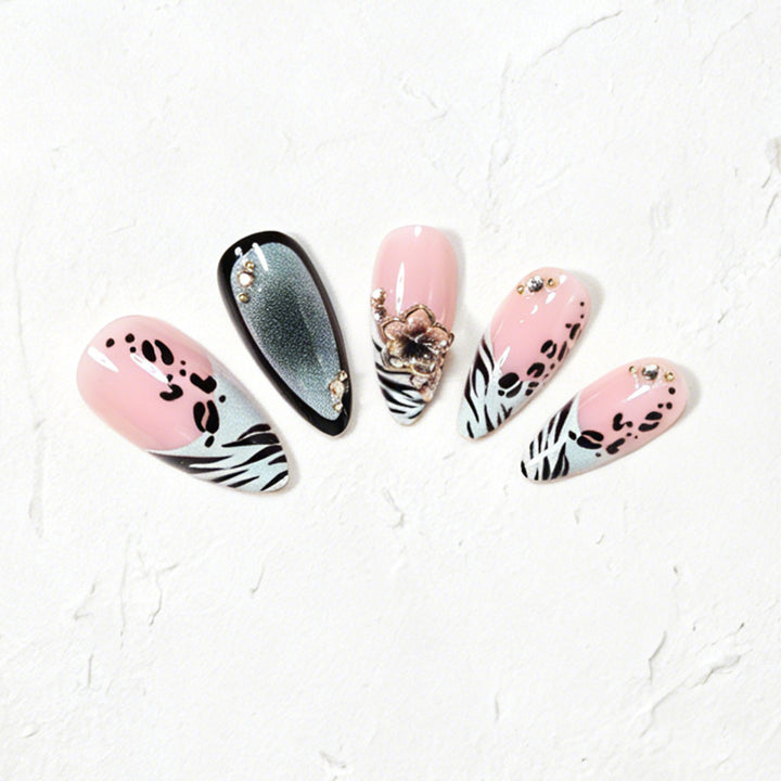 Decorative Stiletto Nail Art Tips with Floral Accents Kalsten