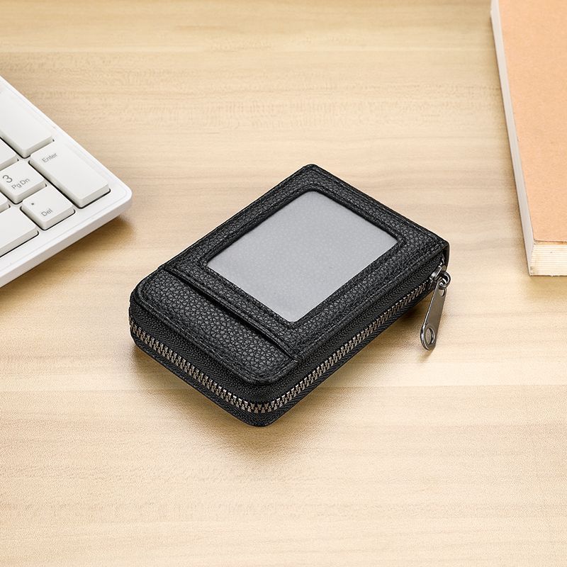 RFID-Blocking Textured Leather Zip Card Holder Kalsten
