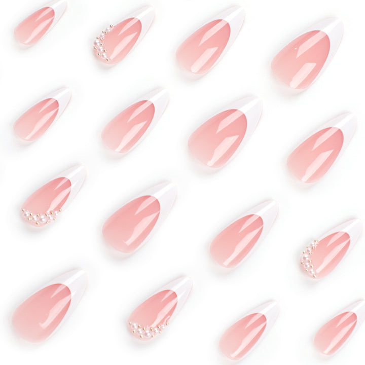 Artificial nail set with elegant French lace and pearl-decorated accents Kalsten