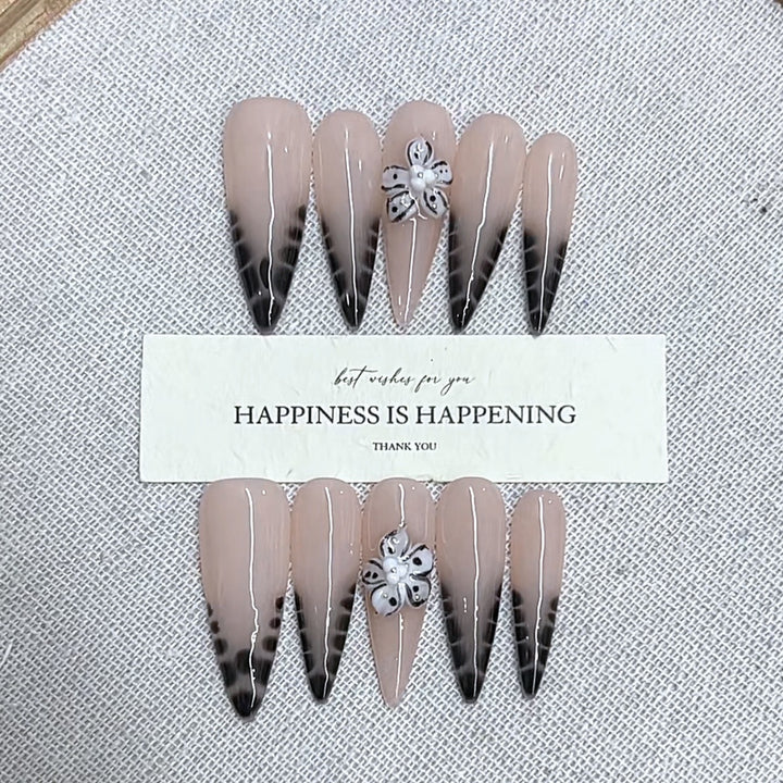 Elegant Stiletto Press-On Nail Set with Floral Design Kalsten