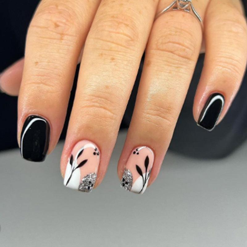 Artistic Floral and Glitter Press-On Nails Kalsten