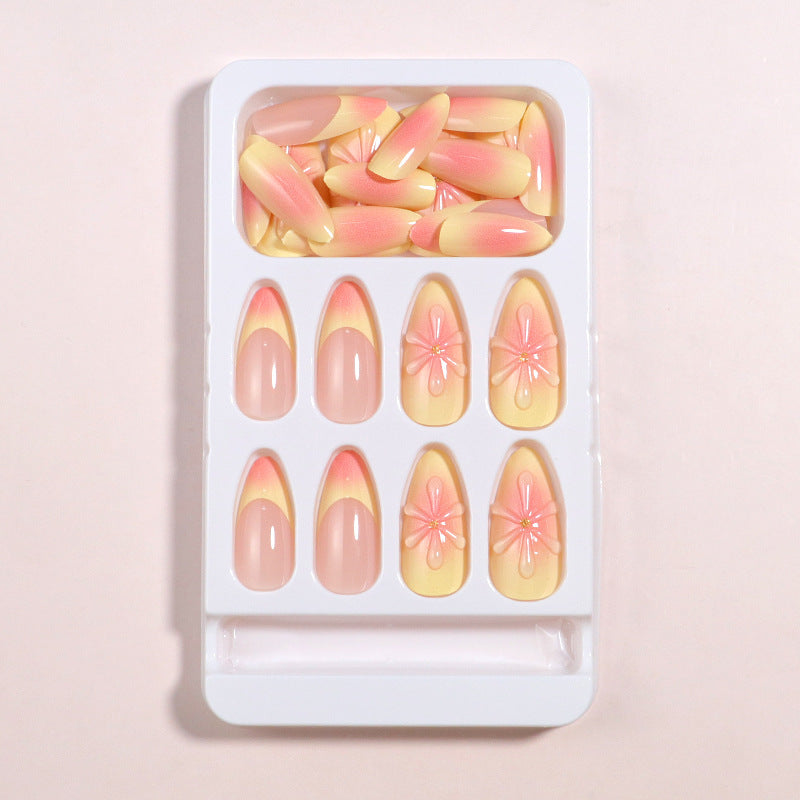 Artistic Press-On Nail Set with Floral Accents Kalsten