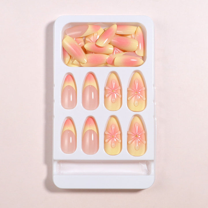 Artistic Press-On Nail Set with Floral Accents Kalsten