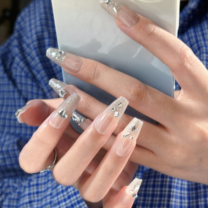 Decorative Gemstone and Floral Press-On Nails Kalsten