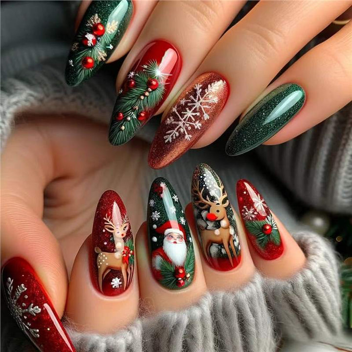 Festive Holiday-Themed Press-On Nail Art Set Kalsten