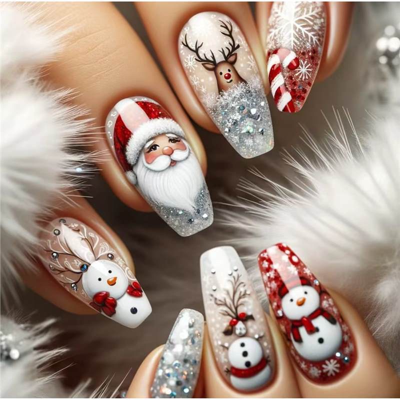 Festive Holiday-Themed Press-On Nail Art Set Kalsten