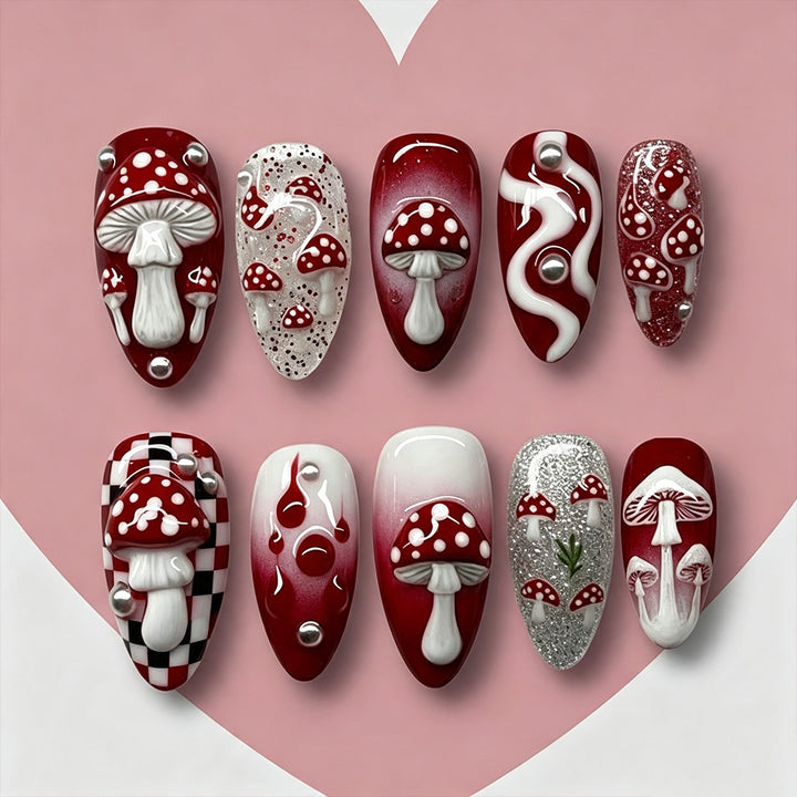 Artistic Mushroom Design Press-On Nail Set Kalsten