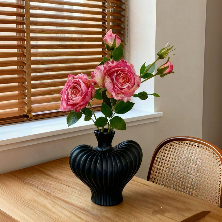Decorative Ribbed Ceramic Vase for Home Display