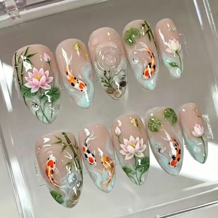 Artistic Floral Press-On Nail Set Kalsten
