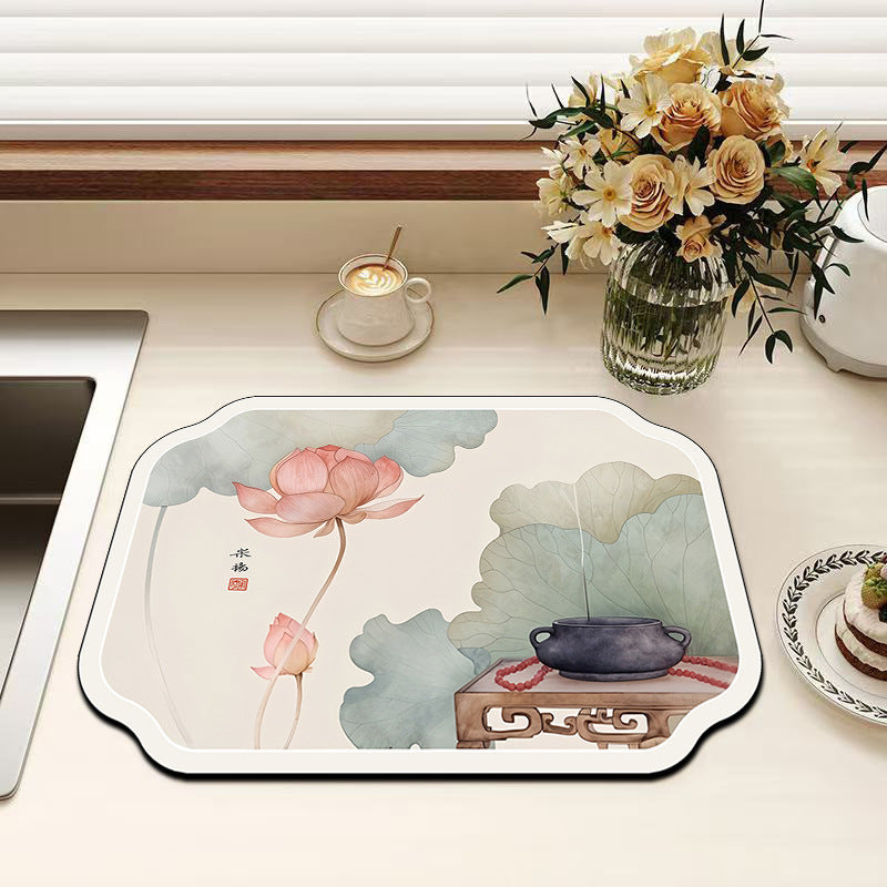 Vintage Floral Design Kitchen Mat