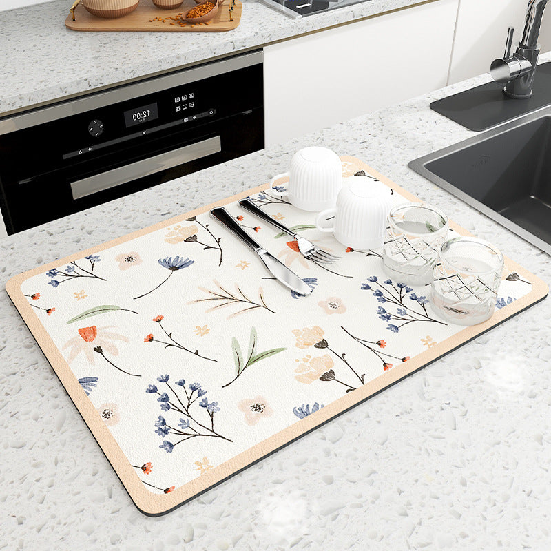 Floral Patterned Kitchen Drying Mat Kalsten