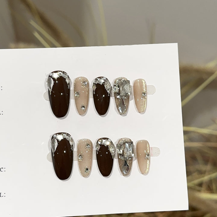 Stylish Press-On Nail Art Set with Crystal Accents