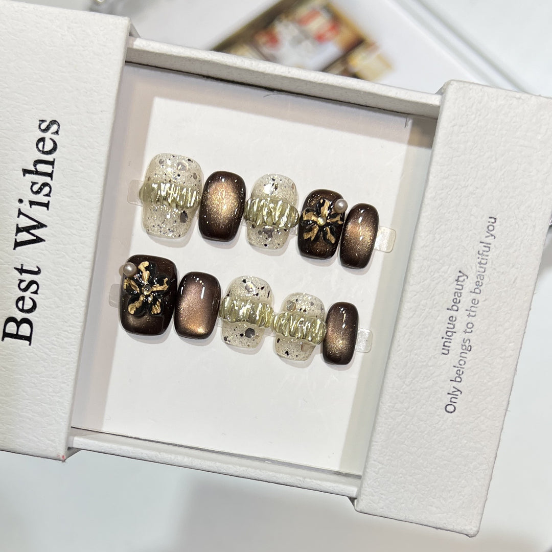 Decorative Press-On Nail Art Set with Chic Textured Accents Kalsten