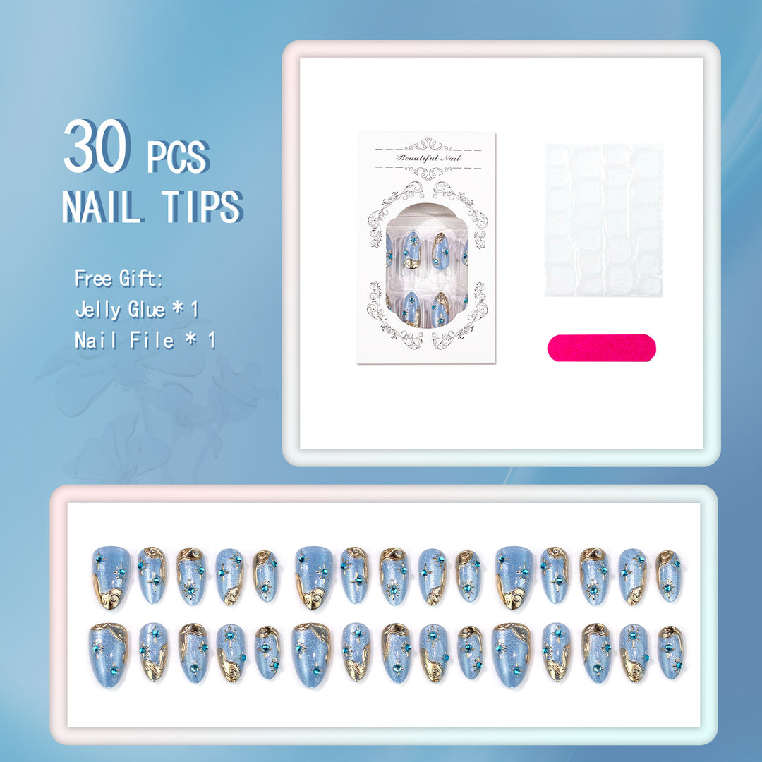 Decorative Press-On Nail Art Set with Glitter and Gem Accents
