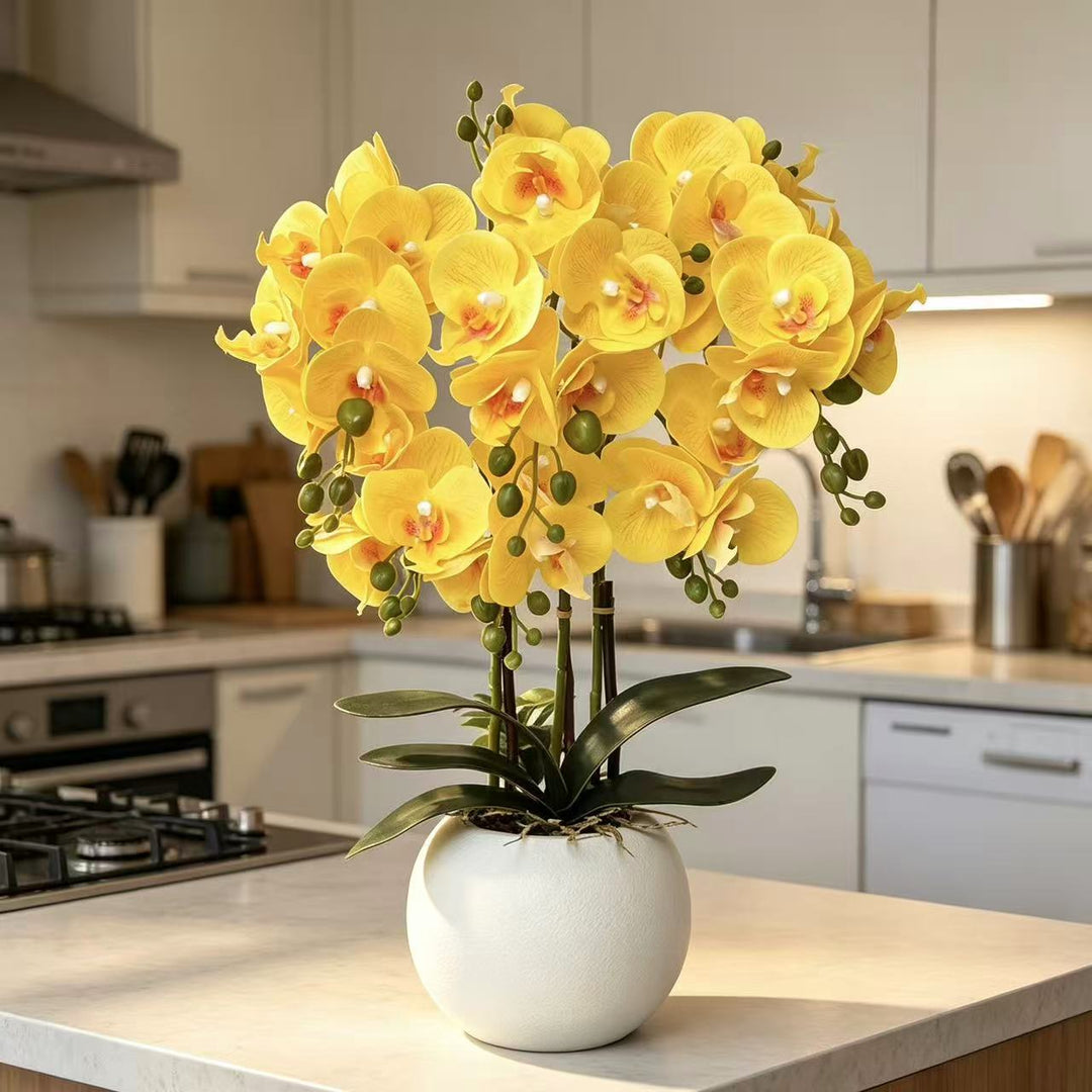 Elegant Artificial Yellow Orchid Arrangement for Home Decor