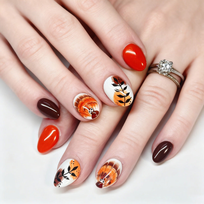 Artistic Thanksgiving-Themed Press-On Nail Art Set