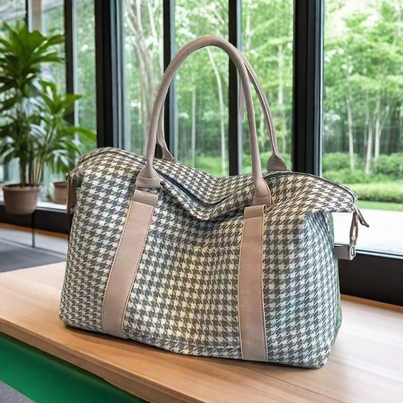 Spacious Tote Bag With Stylish Houndstooth Pattern Kalsten