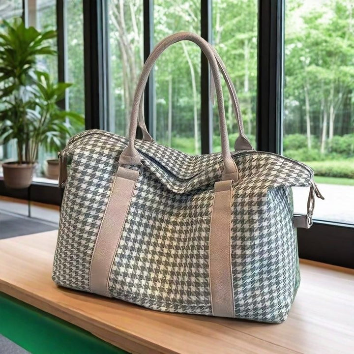 Spacious Tote Bag With Stylish Houndstooth Pattern Kalsten