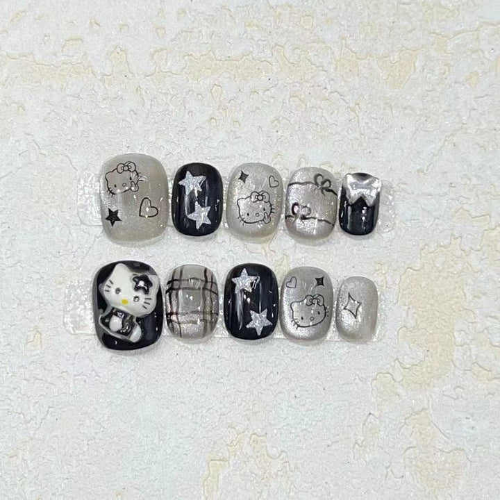 Fun and Whimsical Press-On Nail Set with Cartoon Accents Kalsten