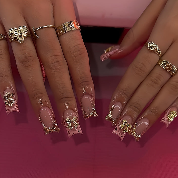Luxurious 3D Bow-Embellished Press-On Nail Art Set Kalsten