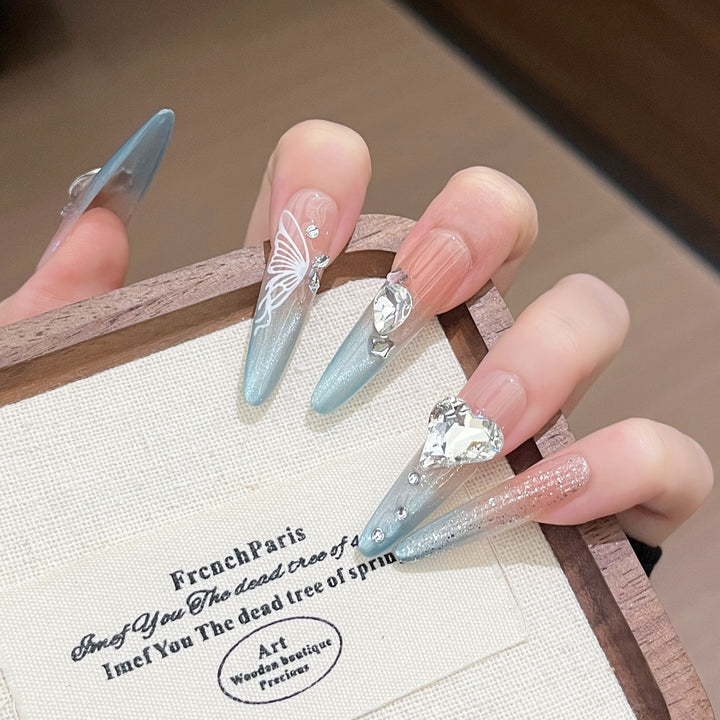 Glamorous Crystal-Studded Stiletto Press-On Nails Kalsten