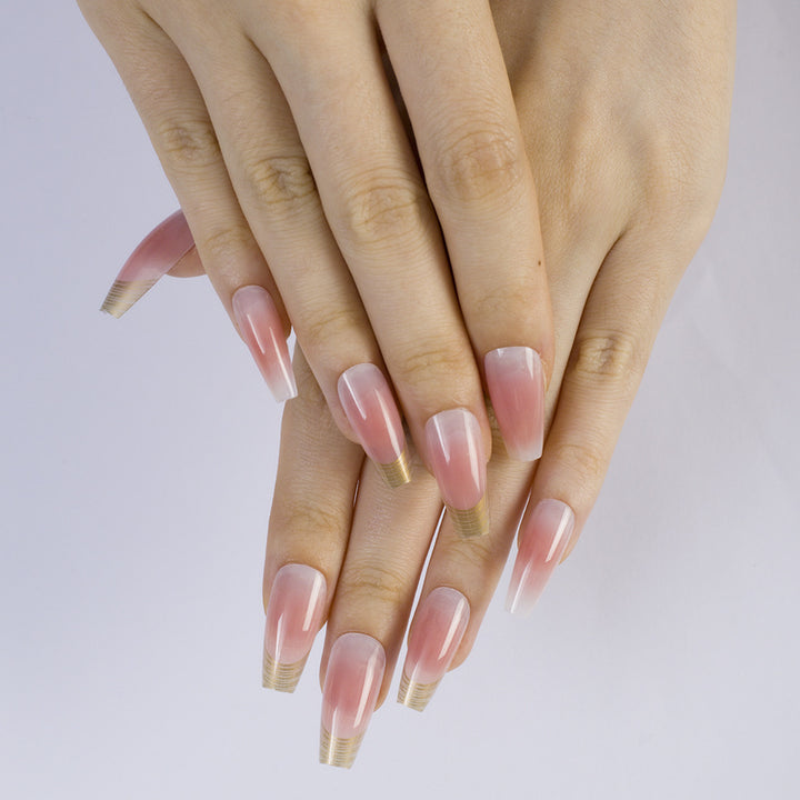 Shiny artificial nails with elegant gold rim Kalsten